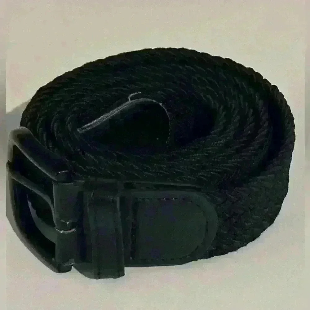 A black classic woven flex elastic mens belt.